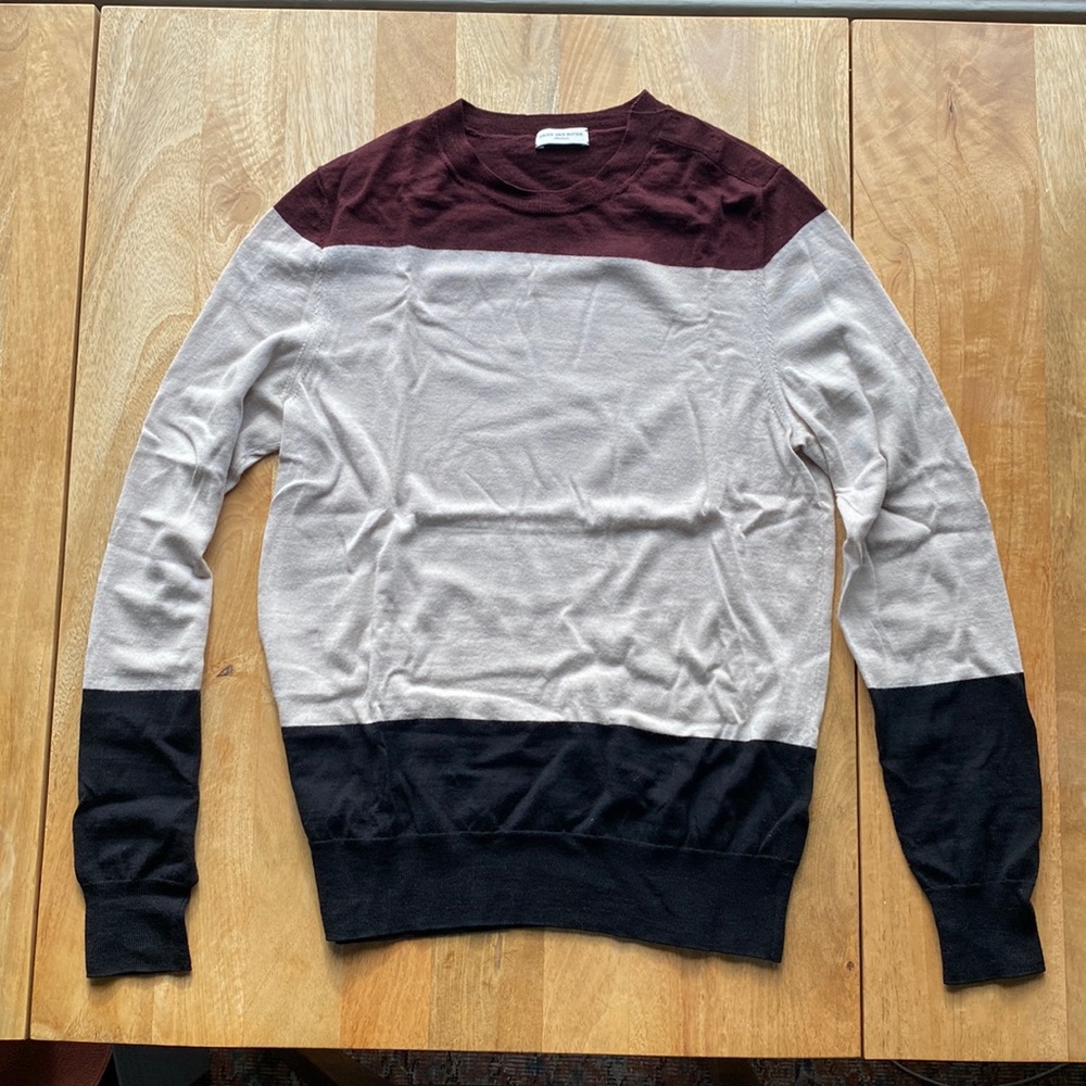 Dries Van Noten Snap Detail Crew Neck Stripe Merino Sweater, size M